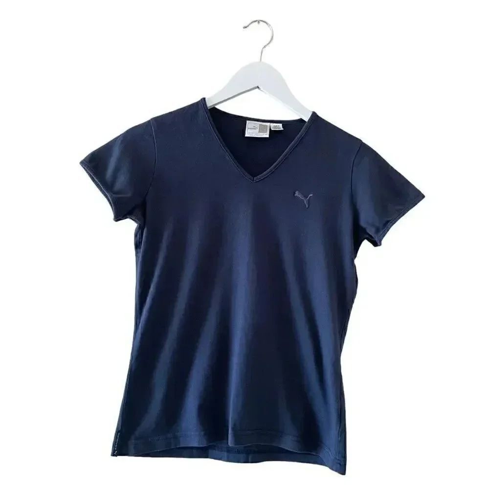 Puma Navy Solid Color V-neck Basic Essential Minimalist Sporty Women’s Top SZ S